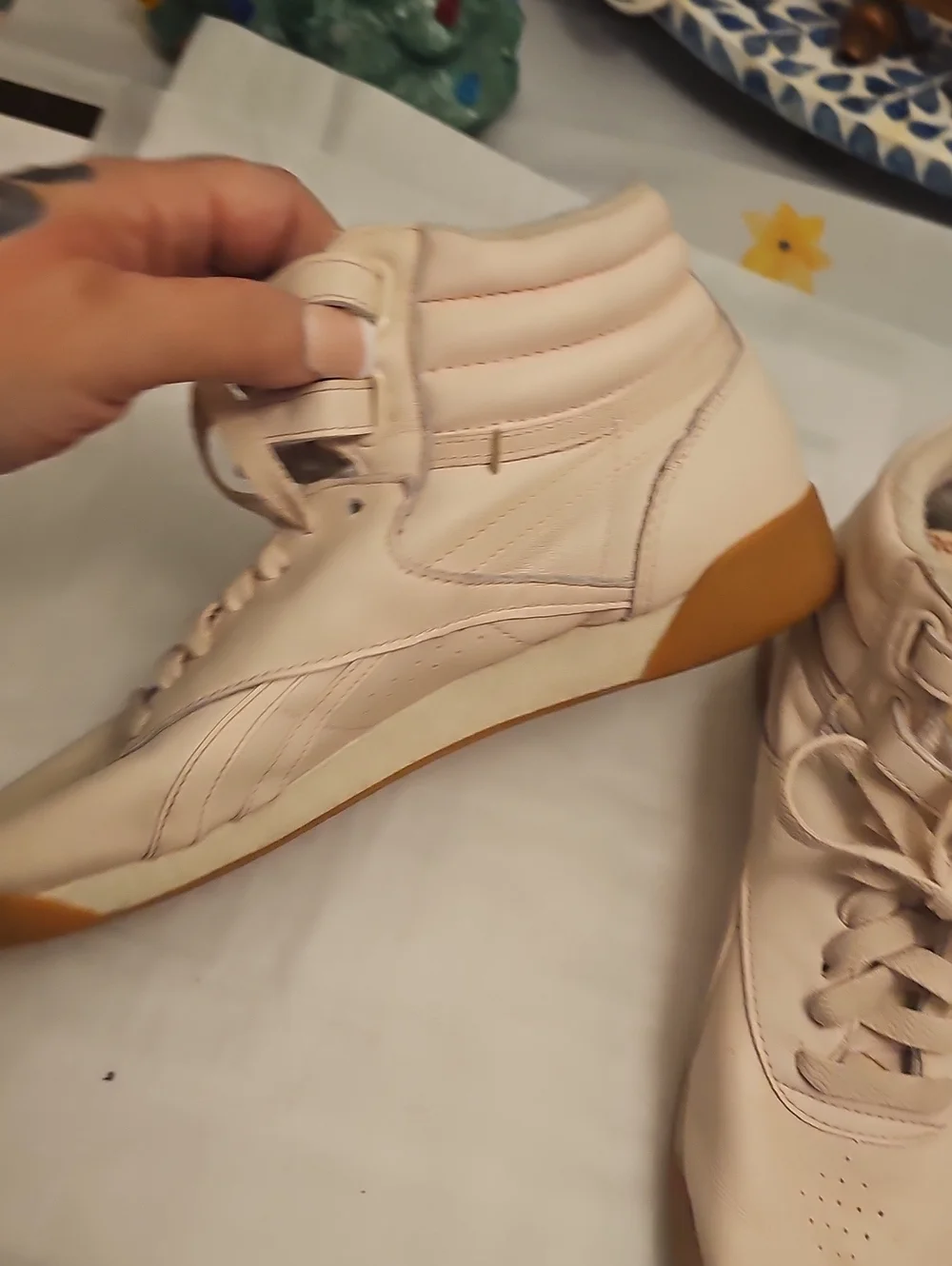 Reebok Freestyle Hi High Top Sneakers Cream & Brown